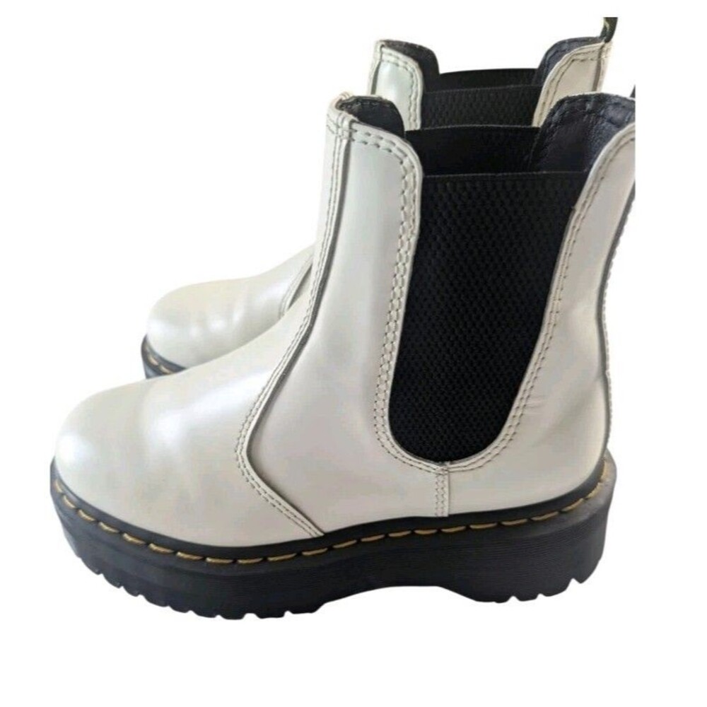 Dr Martens Womens 6 Boots White Platform Chelsea Leather AirWair